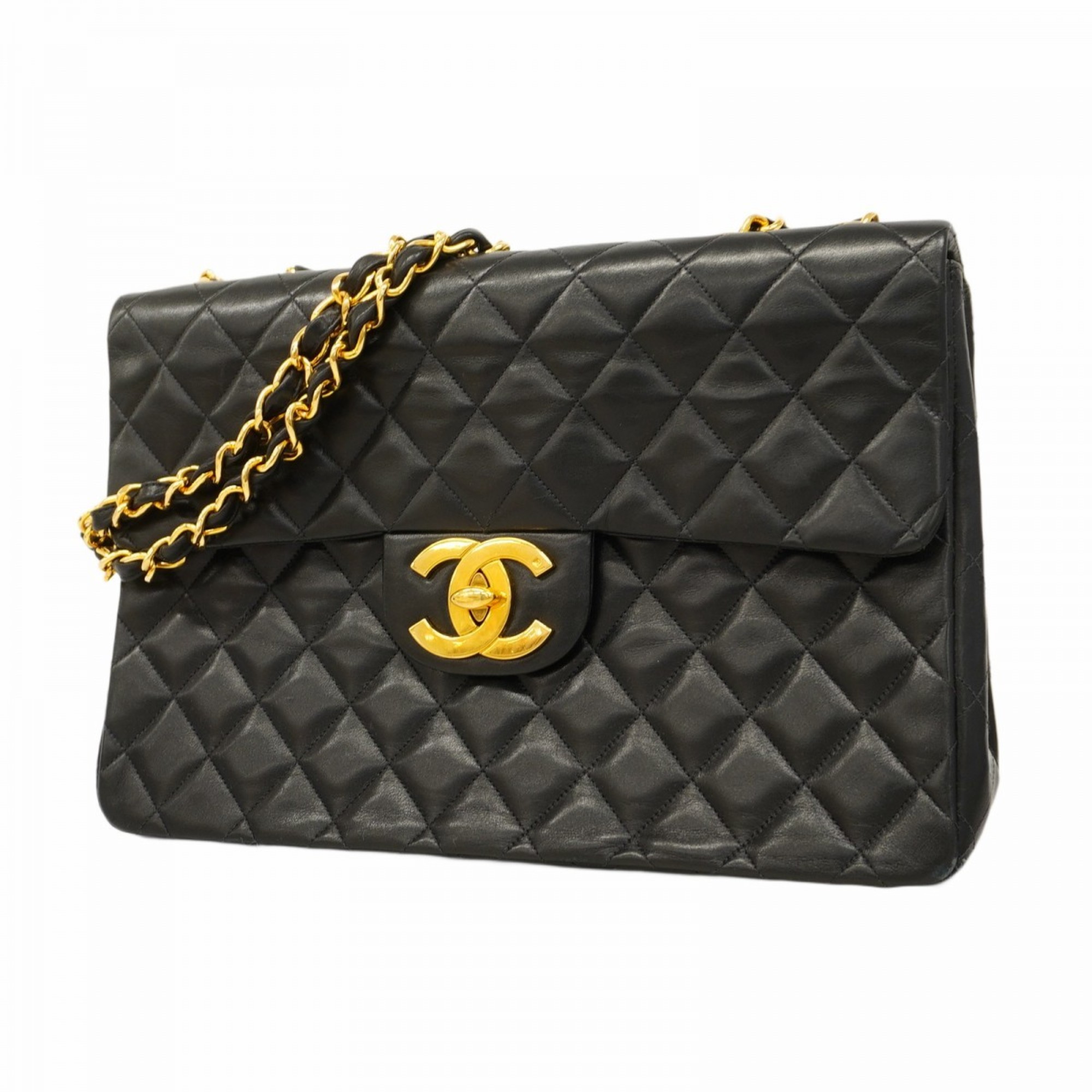 Chanel Shoulder Bag Deca Matelasse Lambskin Black Women's