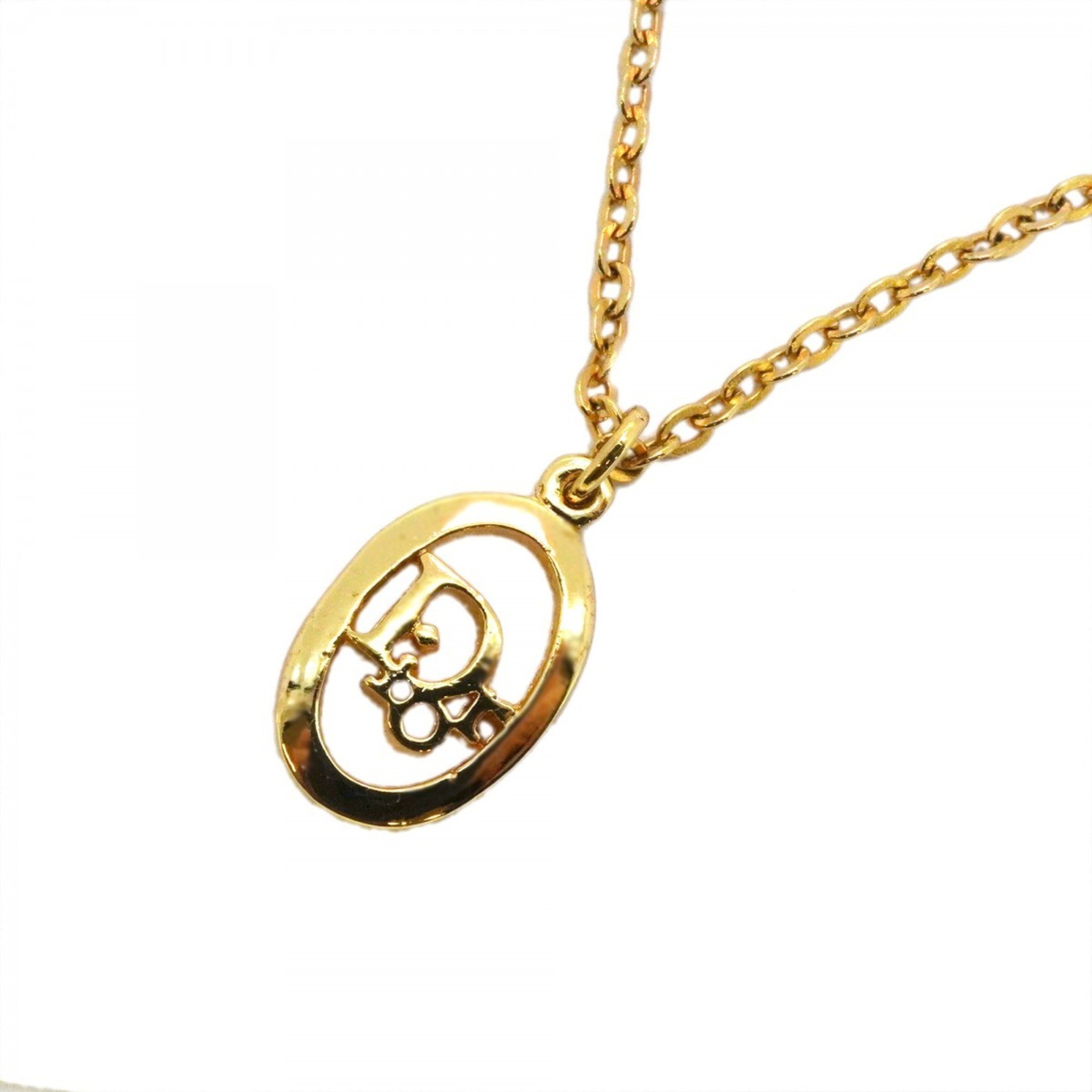 Christian Dior Necklace Oval GP Plated Gold Ladies