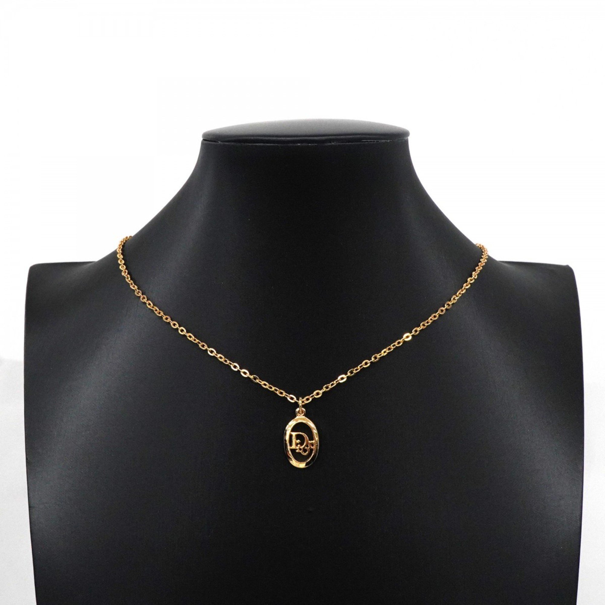 Christian Dior Necklace Oval GP Plated Gold Ladies