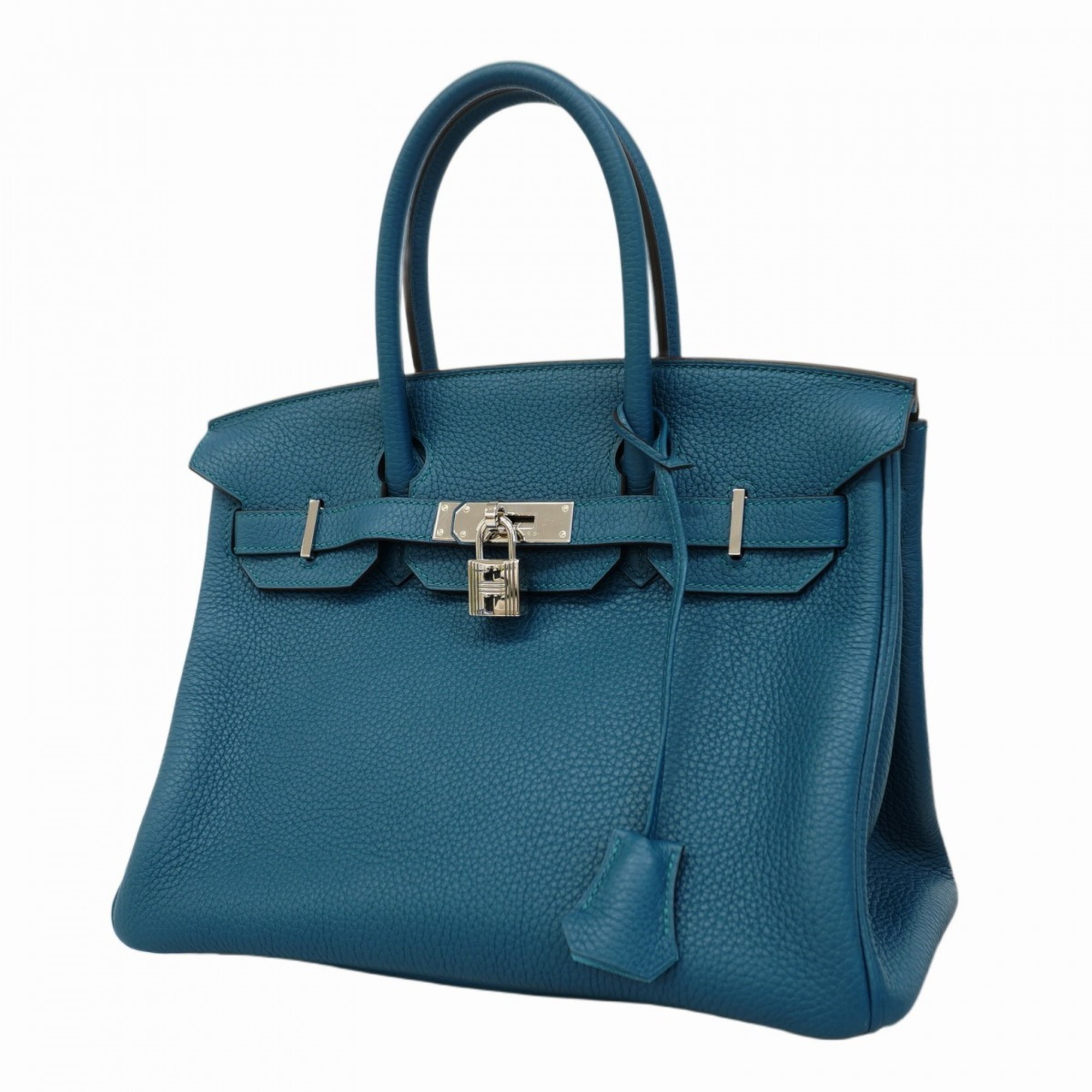 Hermes handbag Birkin 30 Verso Togo Vert Bosphore Blue Noir U stamp ladies