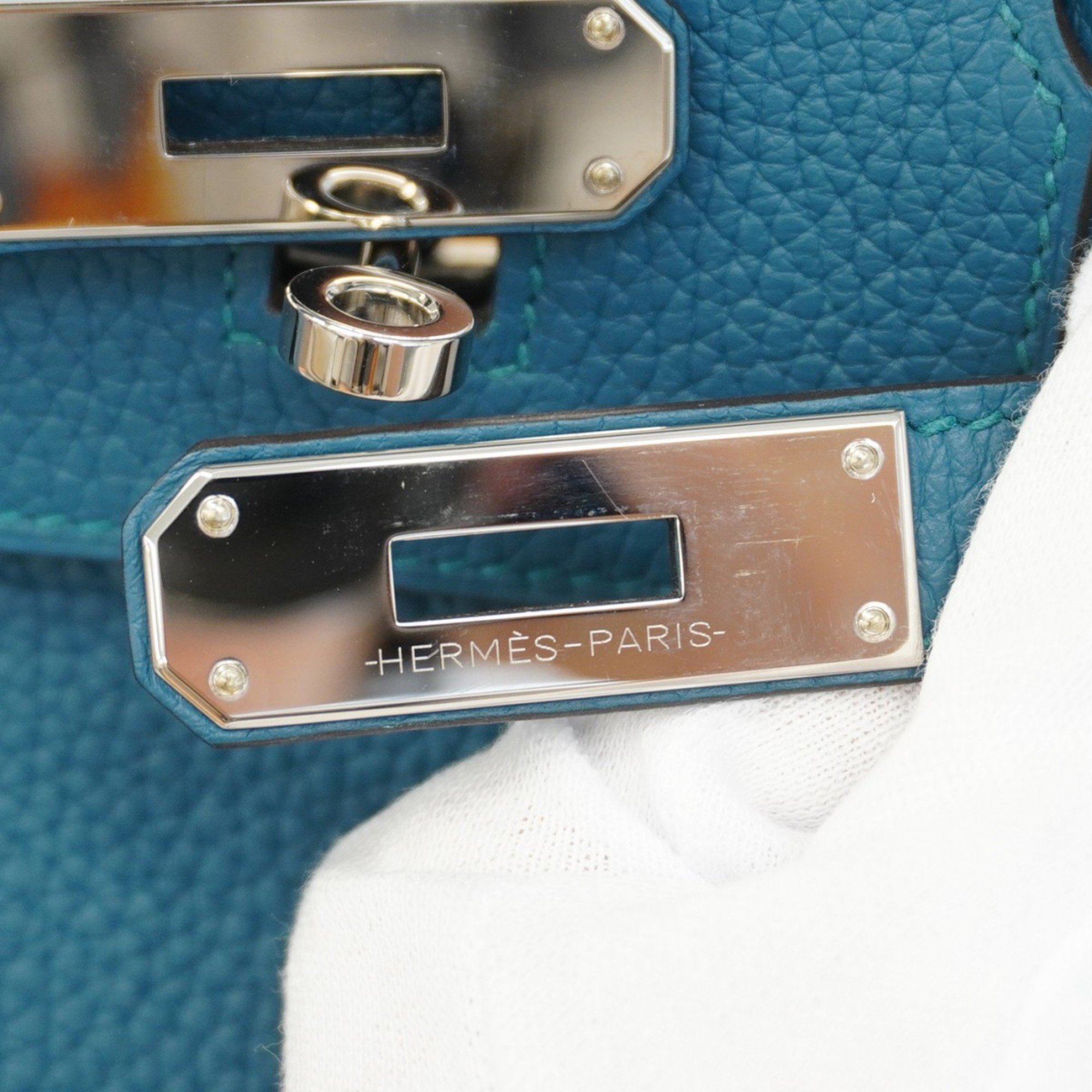 Hermes handbag Birkin 30 Verso Togo Vert Bosphore Blue Noir U stamp ladies