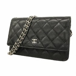 Chanel Shoulder Wallet Matelasse Caviar Skin Black Women's