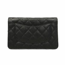 Chanel Shoulder Wallet Matelasse Caviar Skin Black Women's