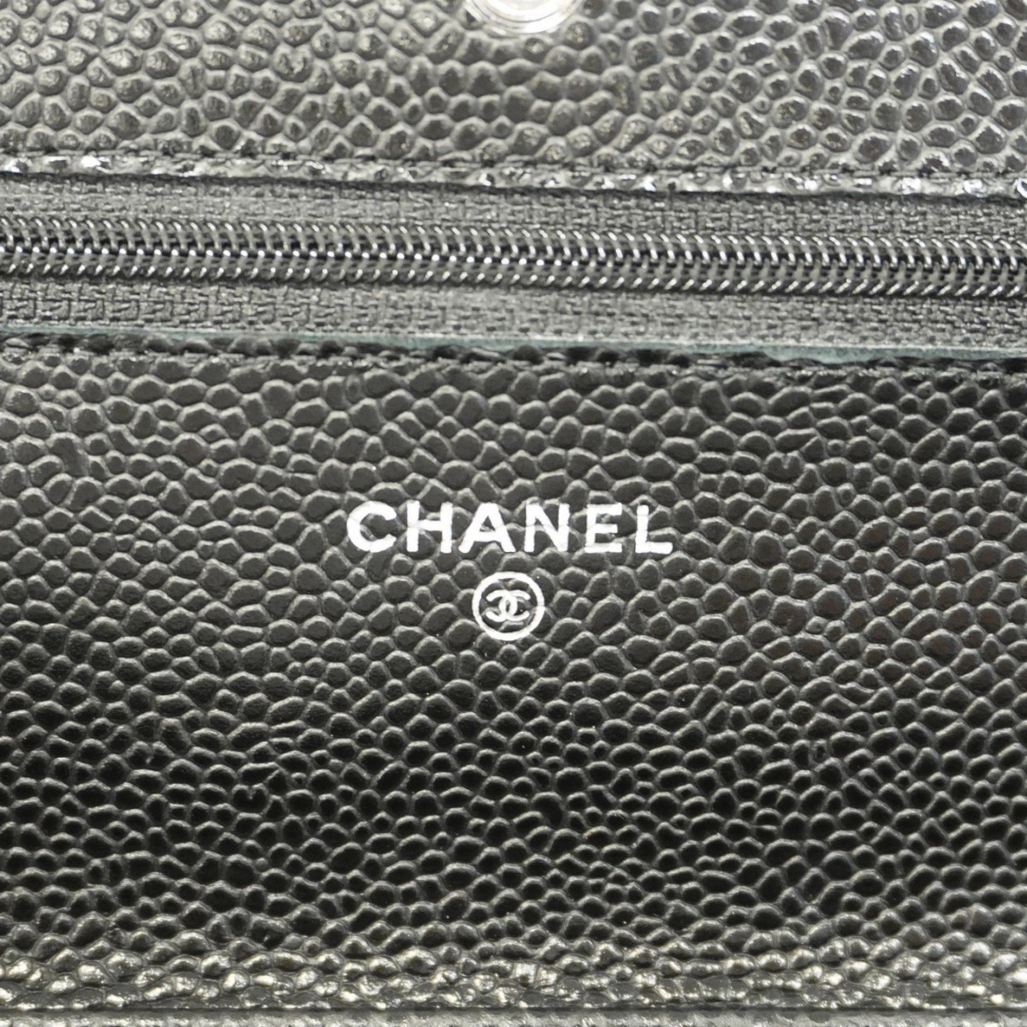 Chanel Shoulder Wallet Matelasse Caviar Skin Black Women's