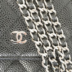 Chanel Shoulder Wallet Matelasse Caviar Skin Black Women's