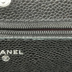 Chanel Shoulder Wallet Matelasse Caviar Skin Black Women's