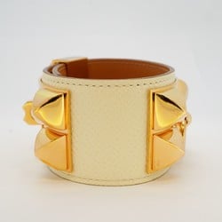 Hermes Bracelet Collier de Chien GP Plated Leather White Brown Rose Gold B Engraved Men's Women's