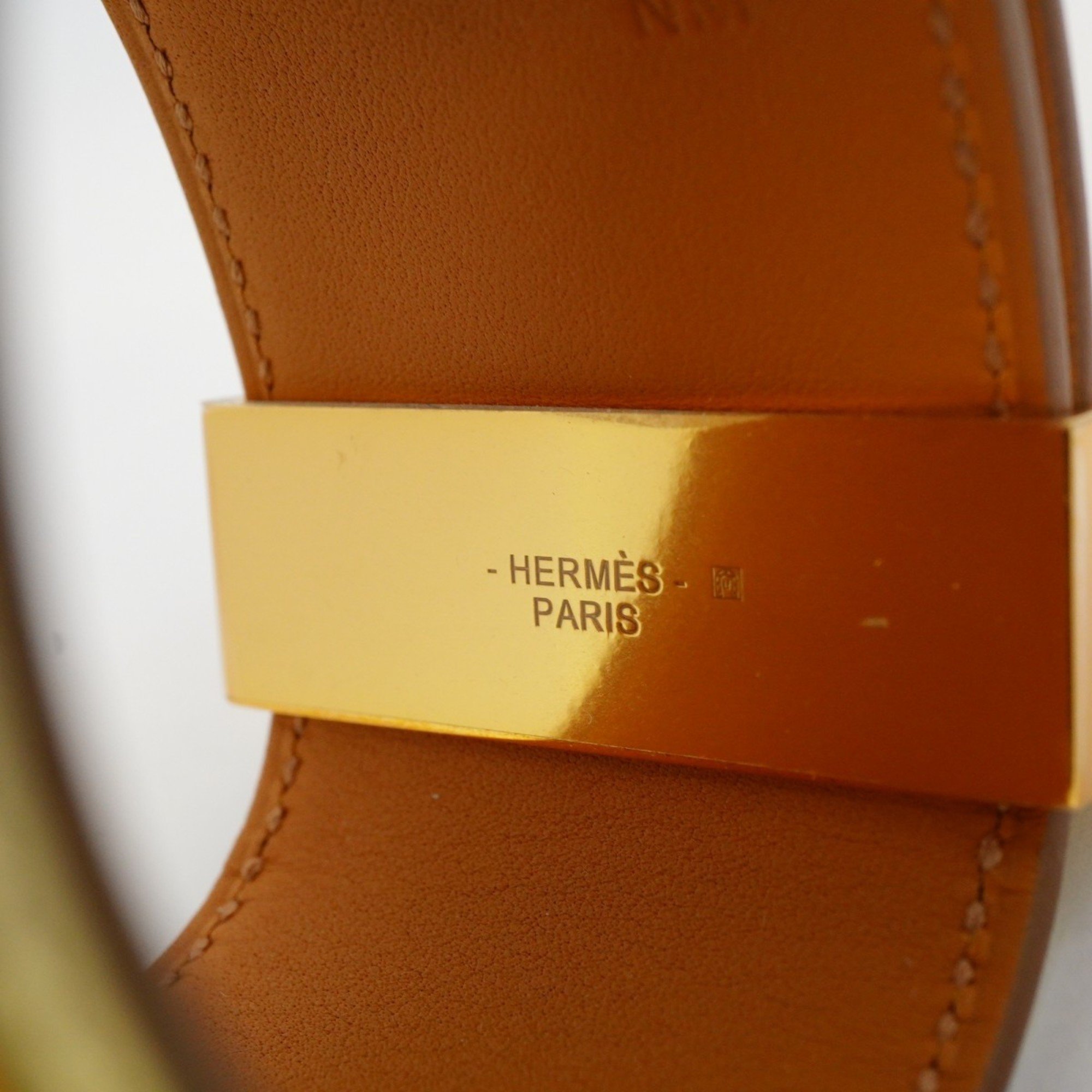 Hermes Bracelet Collier de Chien GP Plated Leather White Brown Rose Gold B Engraved Men's Women's