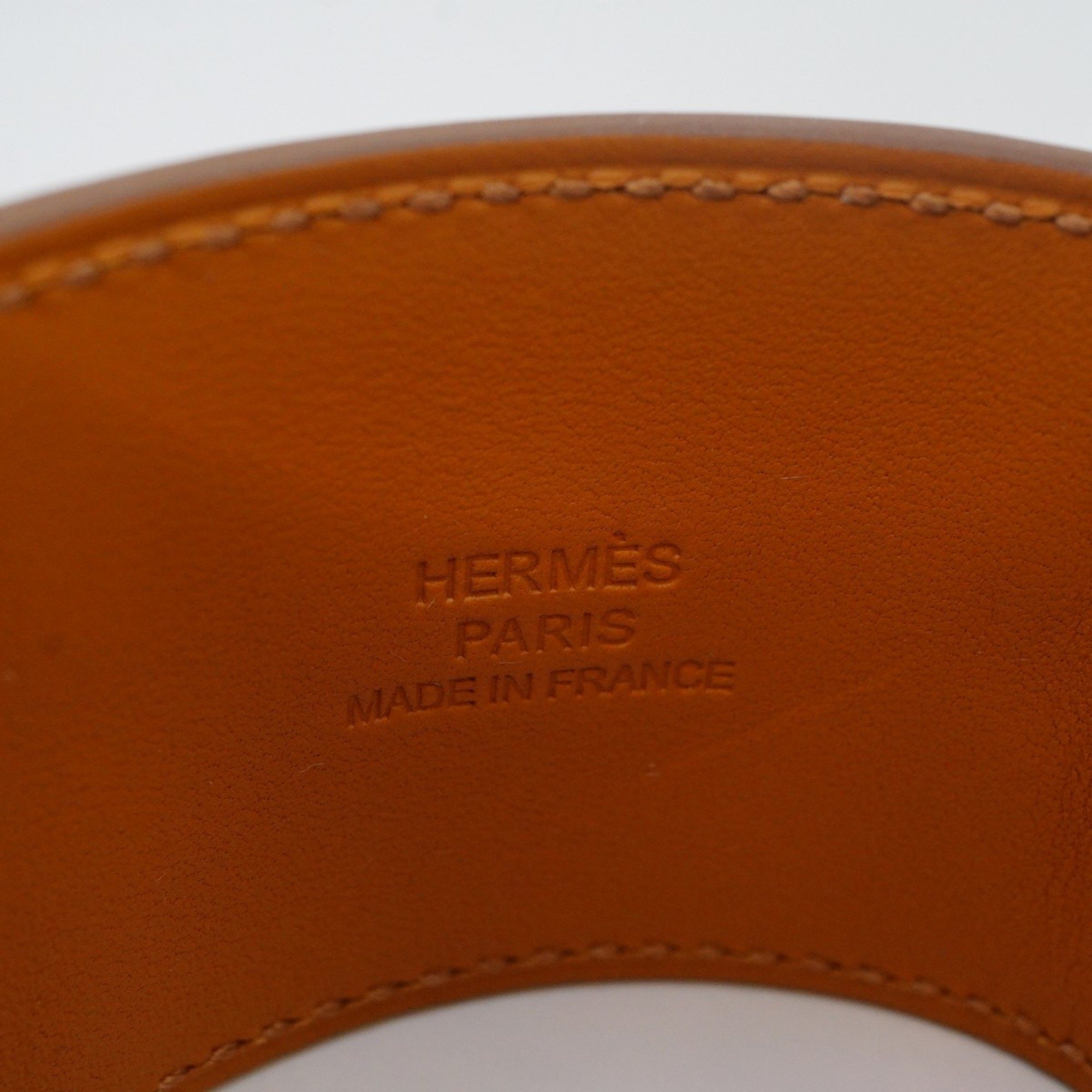 Hermes Bracelet Collier de Chien GP Plated Leather White Brown Rose Gold B Engraved Men's Women's