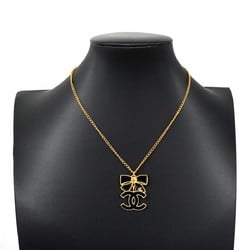 Chanel Necklace Coco Mark Ribbon Motif GP Plated Gold Black Ladies