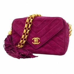 Chanel Shoulder Bag V Stitch Brilliant Suede Purple Women's