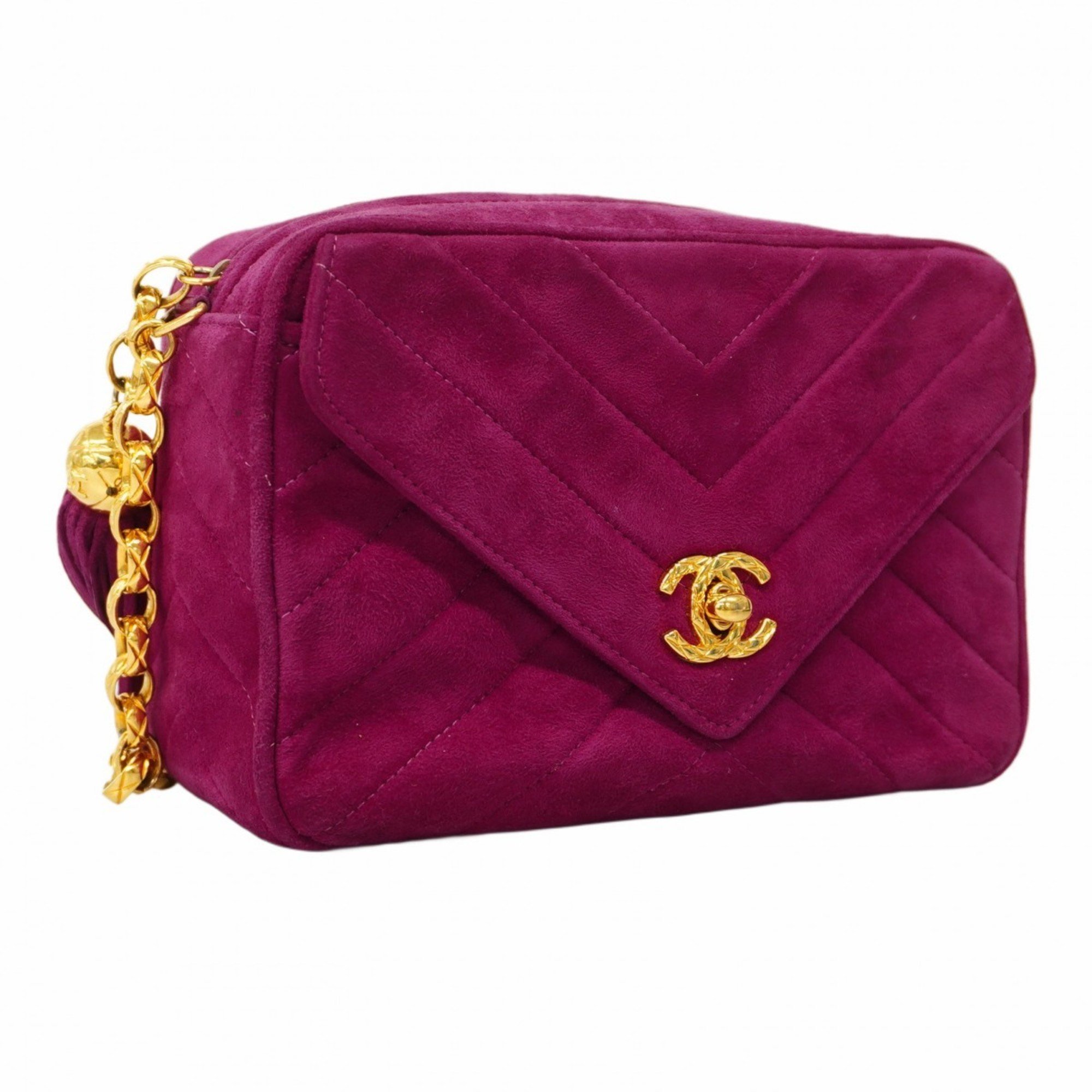 Chanel Shoulder Bag V Stitch Brilliant Suede Purple Women's