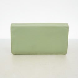 Chanel Long Wallet Coco Button Leather Green Women's