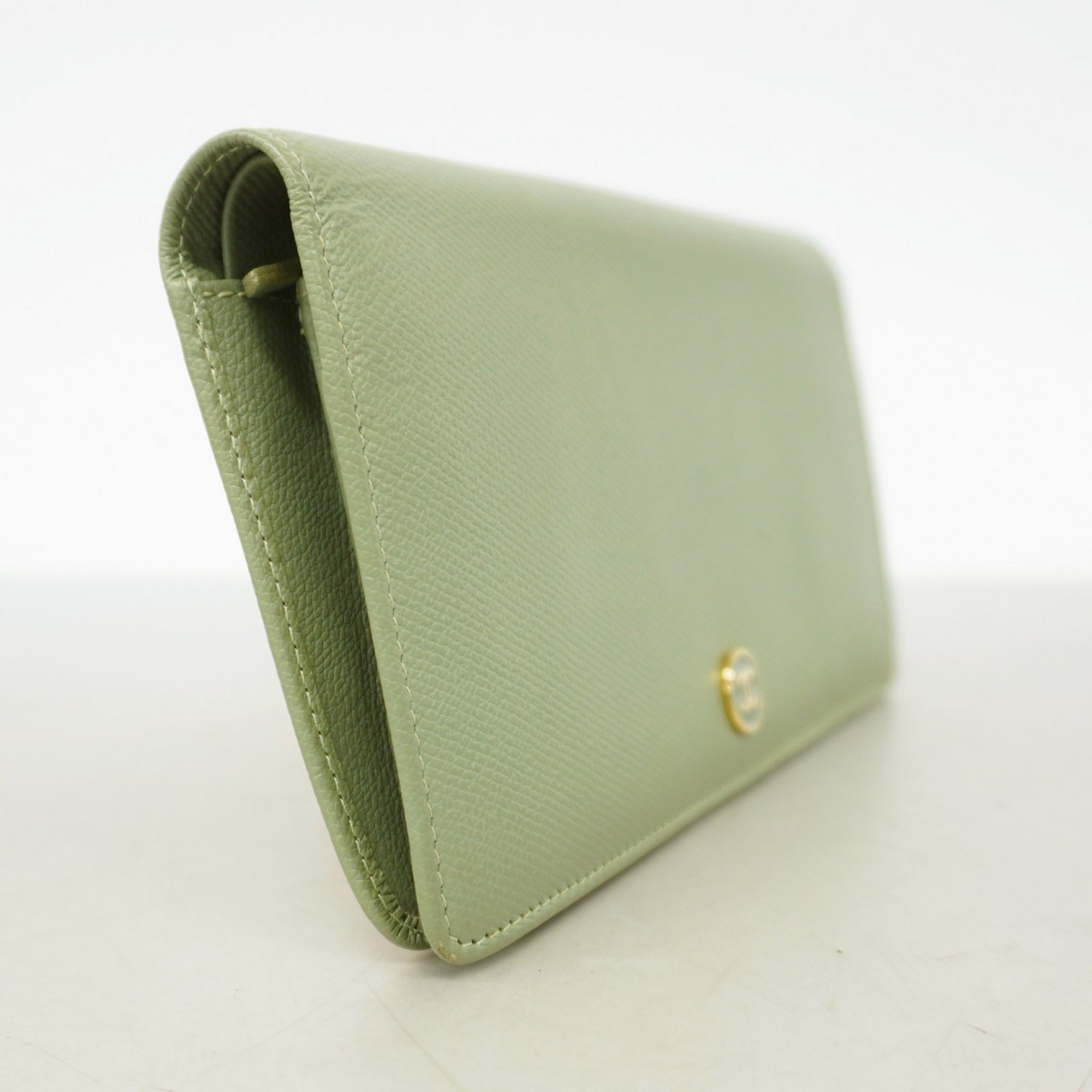 Chanel Long Wallet Coco Button Leather Green Women's