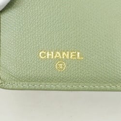 Chanel Long Wallet Coco Button Leather Green Women's