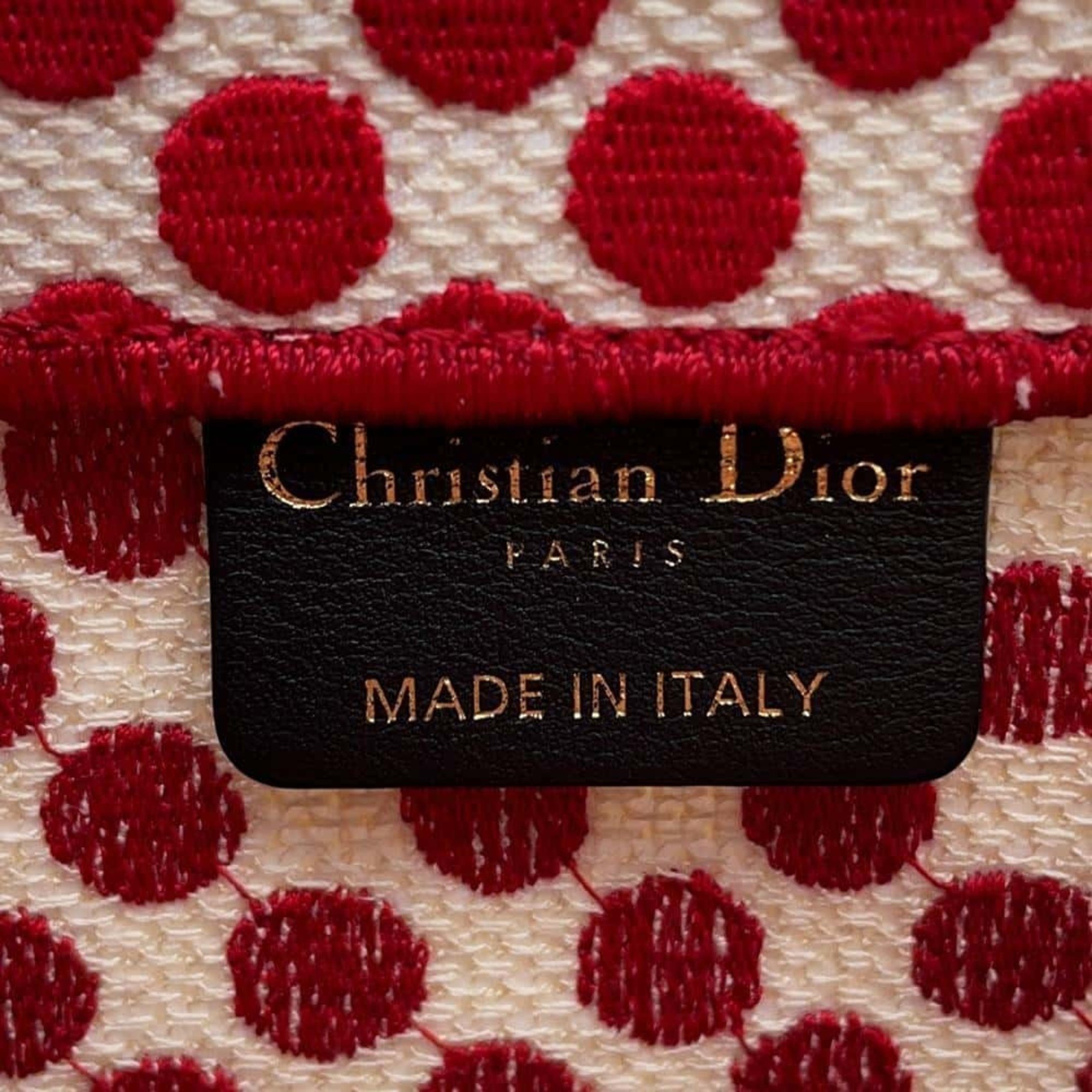 Christian Dior Tote Bag Book Polka Dot Medium Canvas Black White