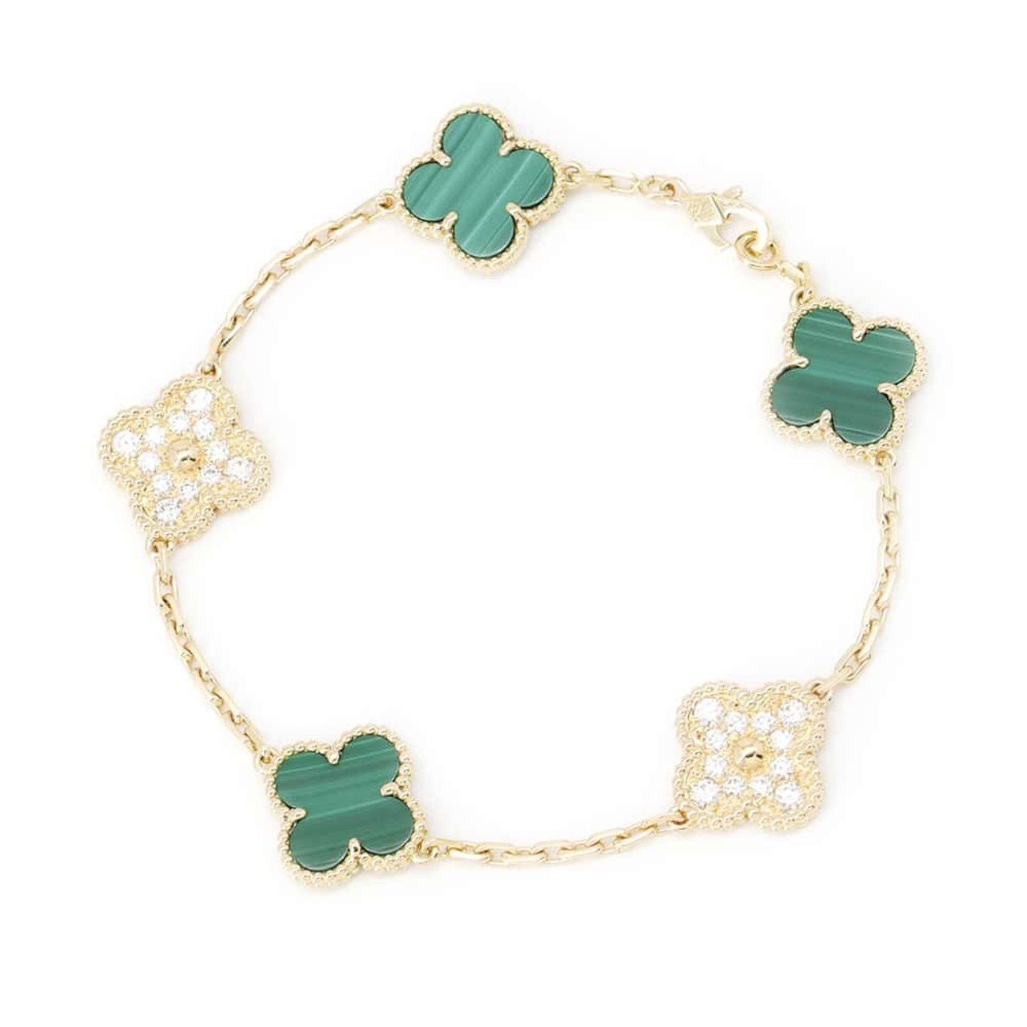 Van Cleef & Arpels Bracelet Alhambra 5 Motif Malachite Diamond 24P 0.96ct K18YG VCARD35500