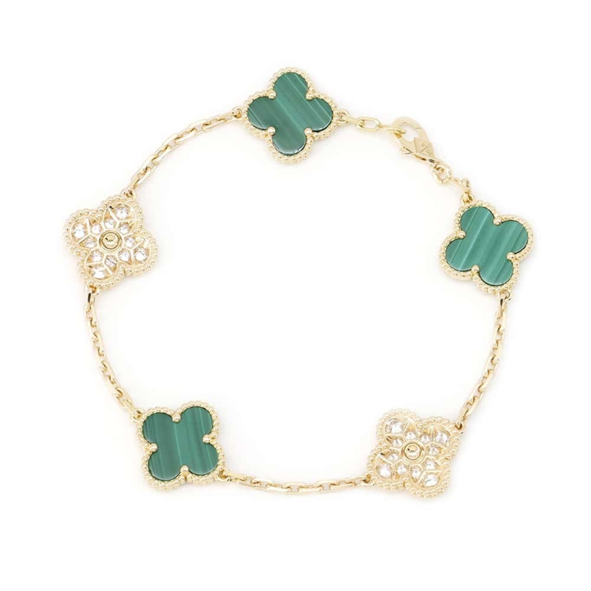 Van Cleef & Arpels Bracelet Alhambra 5 Motif Malachite Diamond 24P 0.96ct K18YG VCARD35500