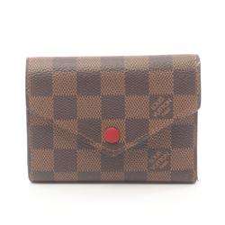 Louis Vuitton LOUIS VUITTON Portefeuille Victorine Damier Tri-fold Wallet Coated Canvas Leather Women's Brown N41938