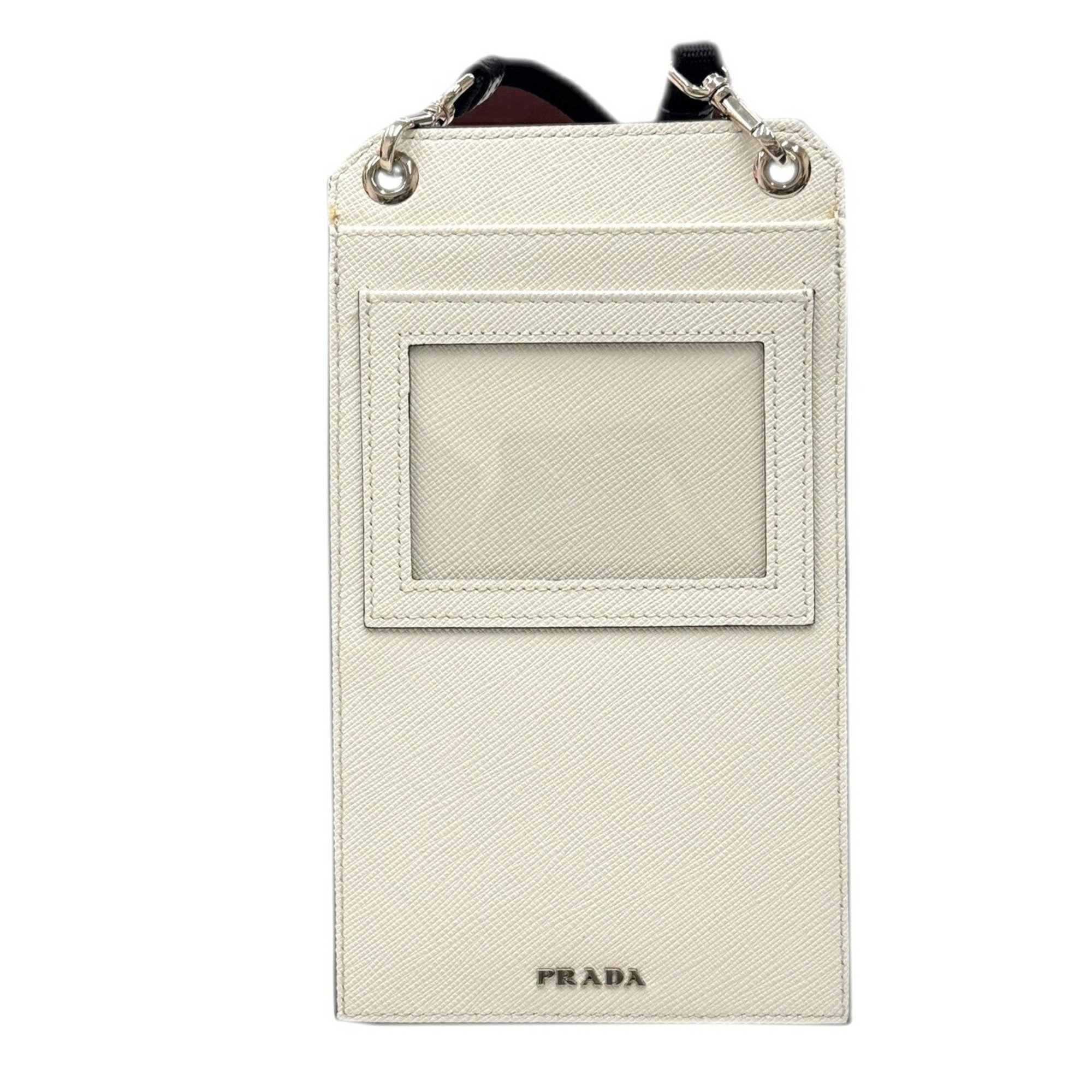 PRADA Prada Shoulder Pouch Smartphone Case Leather White 2ZH068