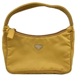 PRADA handbag nylon yellow MV515 silver hardware ladies men's pouch triangular plate