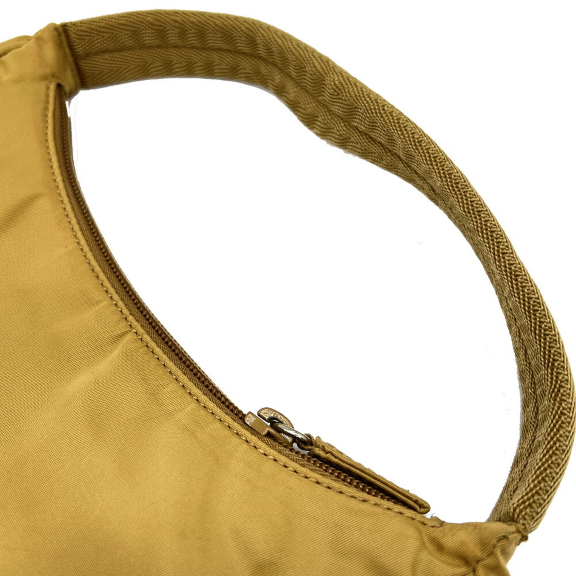 PRADA handbag nylon yellow MV515 silver hardware ladies men's pouch triangular plate