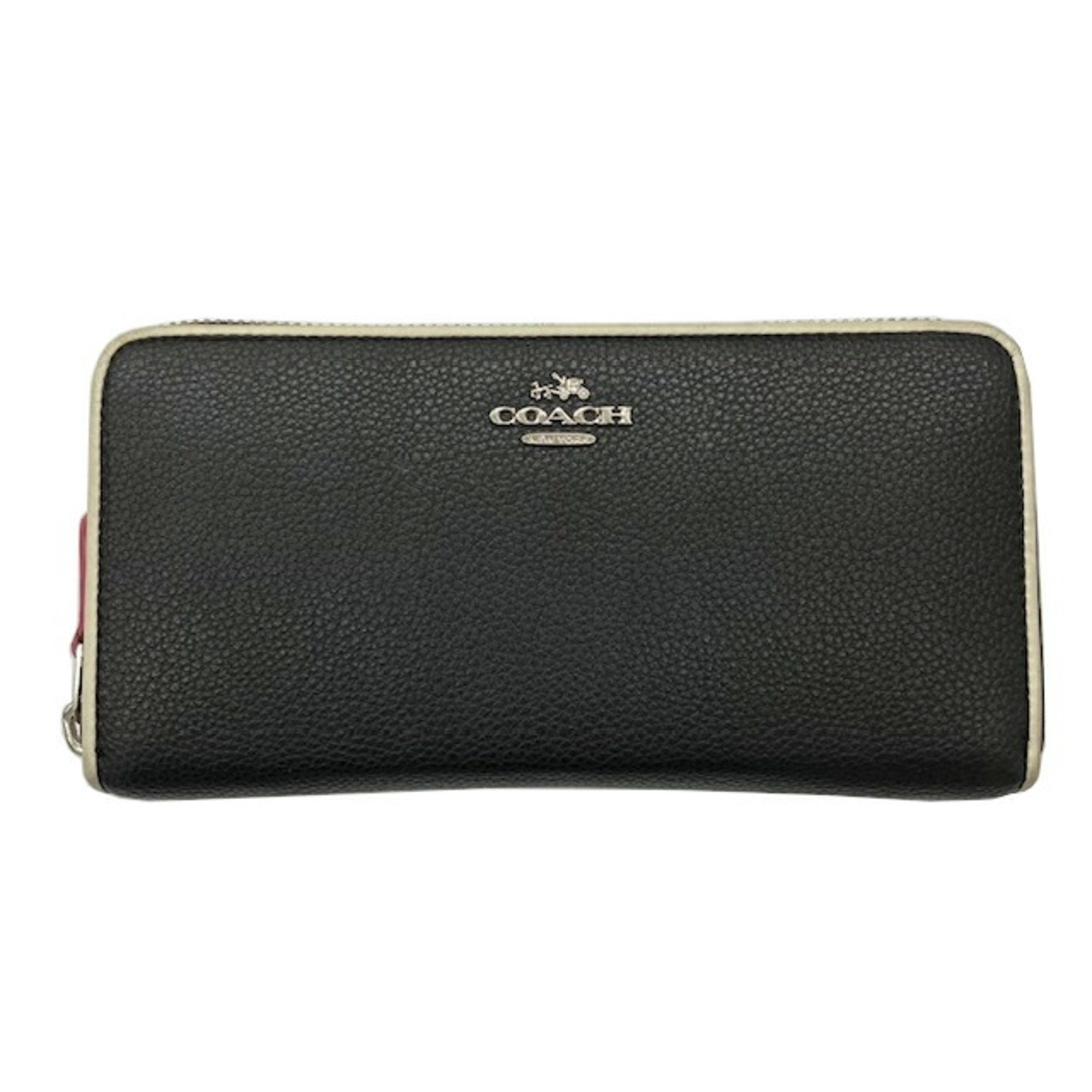 COACH Round Long Wallet Leather Black F12585 Women's