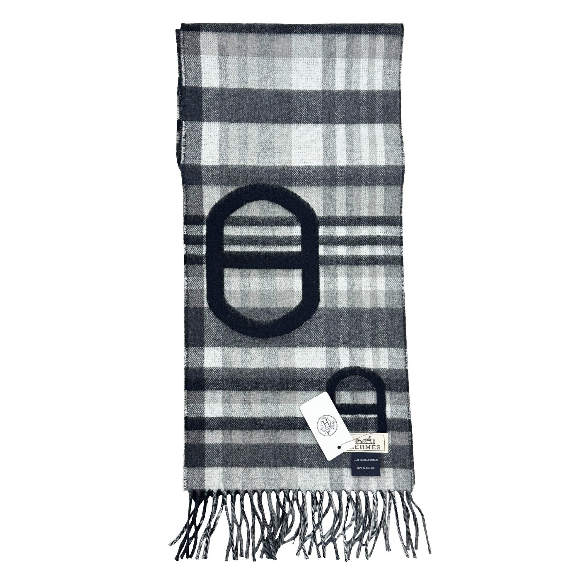 Hermes Scarf Tartan Maillon Chaine d'Ancre Check Cashmere HERMES Men's Women's Unisex Black