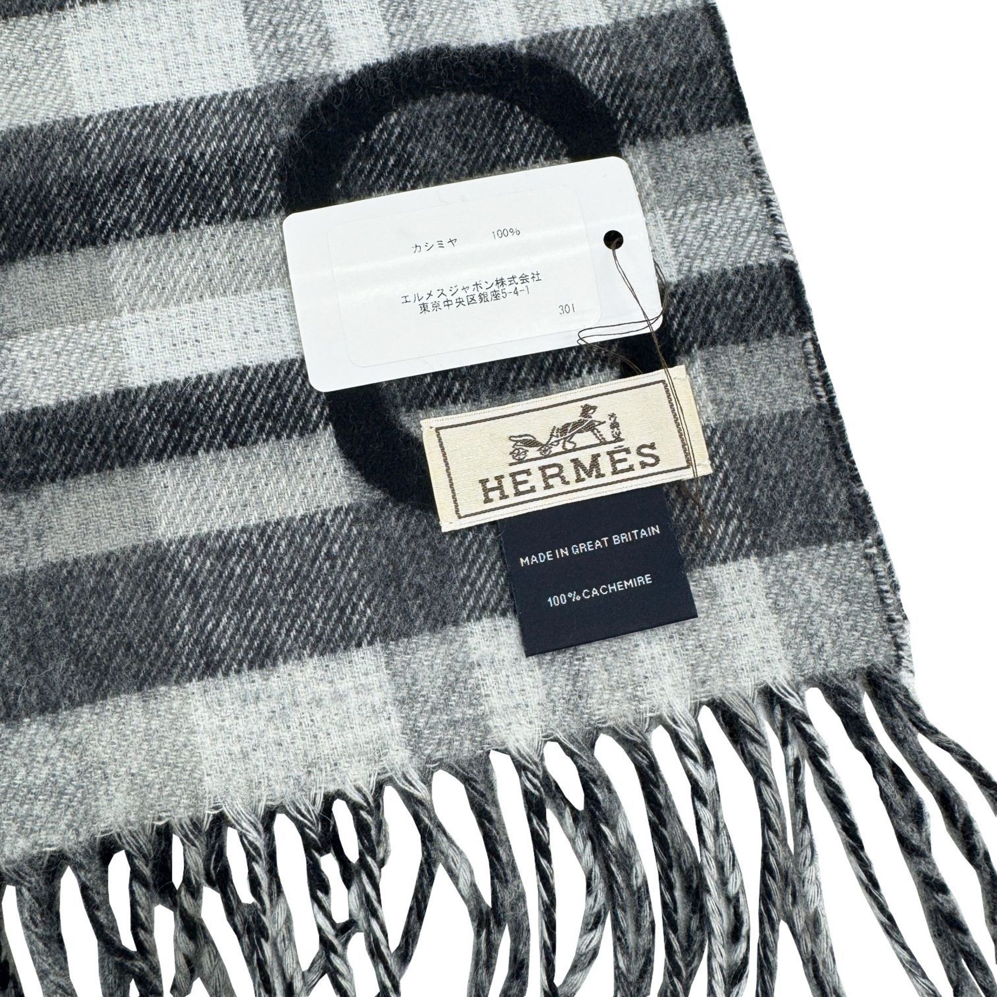 Hermes Scarf Tartan Maillon Chaine d'Ancre Check Cashmere HERMES Men's Women's Unisex Black