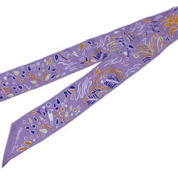 HERMES Twilly ISOLA DI PRIMAVERA Bird Tree Purple Orange Scarf Muffler Silk Collar Bag Accessory Women Men