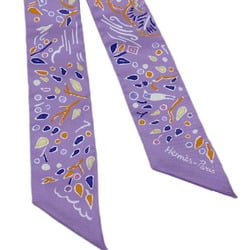 HERMES Twilly ISOLA DI PRIMAVERA Bird Tree Purple Orange Scarf Muffler Silk Collar Bag Accessory Women Men