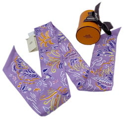 HERMES Twilly ISOLA DI PRIMAVERA Bird Tree Purple Orange Scarf Muffler Silk Collar Bag Accessory Women Men