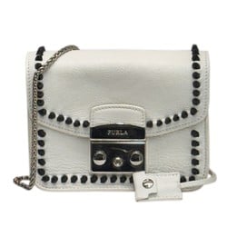 FURLA Metropolis Chain Shoulder Bag Leather White Black Women's