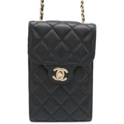 Chanel Chain Phone Pouch Matelasse Coco Mark Caviar Skin CHANEL Bag Black