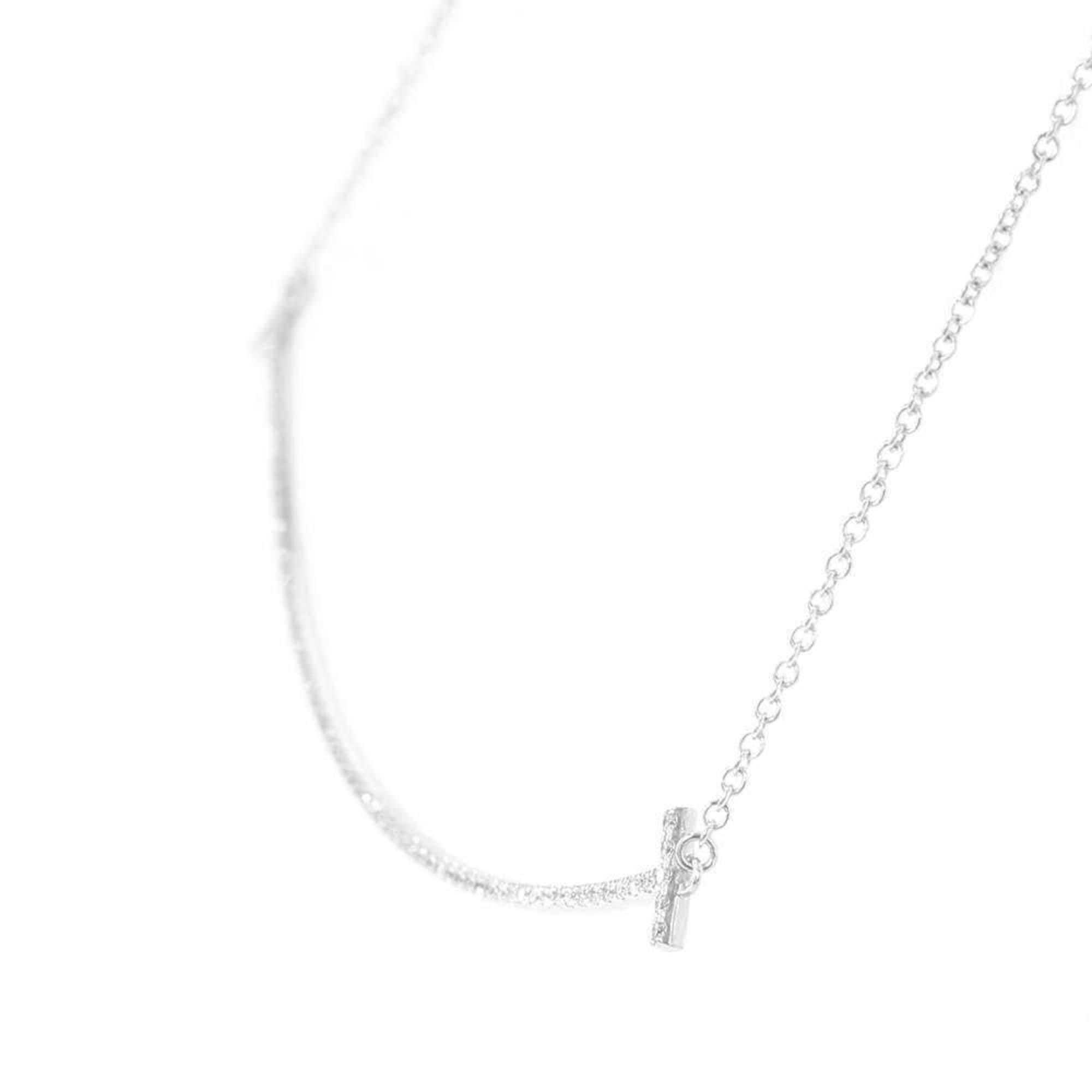 Tiffany Necklace T Smile Pendant Large Diamond 0.19ct Total K18WG White Gold 60011655