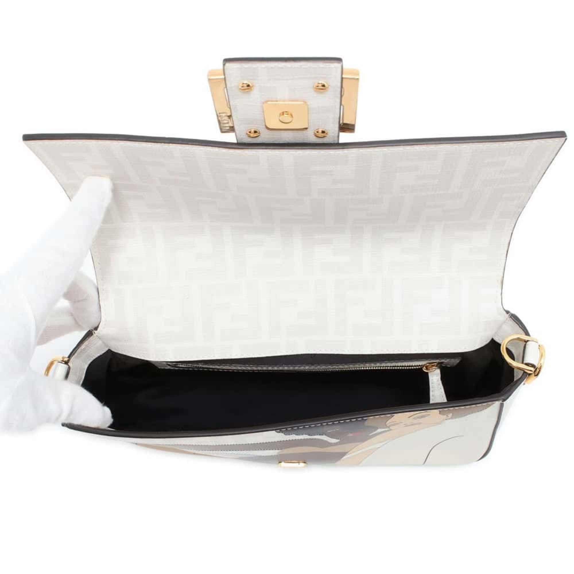 Fendi Shoulder Bag Zucca Baguette Medium Leather 8BR600 FENDI 2way White