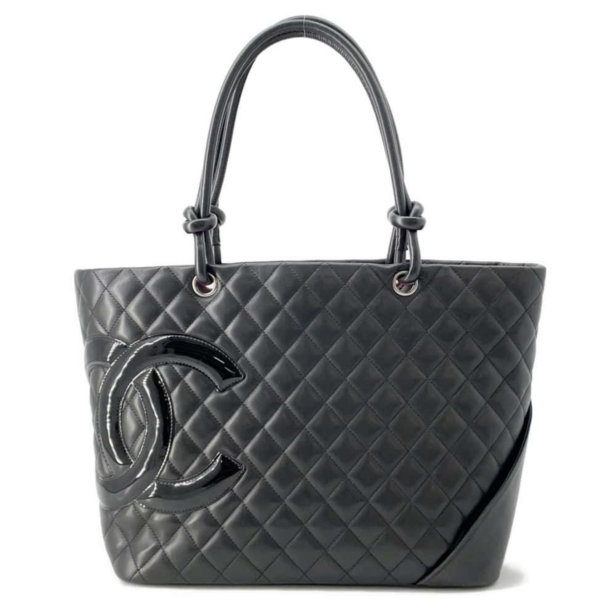 CHANEL Tote Bag Cambon Line Large Coco Mark Leather Patent A25169 Black