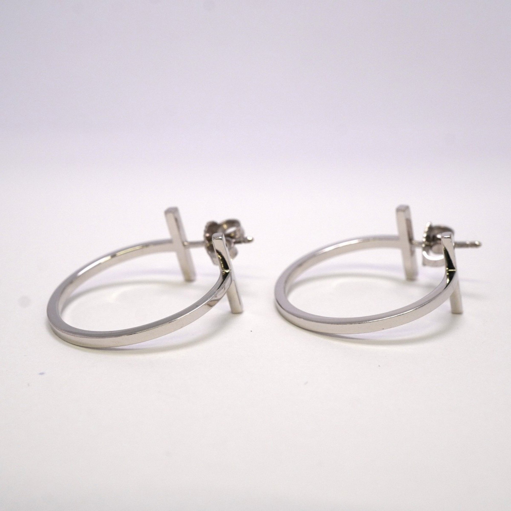 Tiffany Earrings T Wire K18WG White Gold Ladies