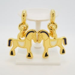 Hermes Earrings Cheval GP Plated Gold White Blue Ladies