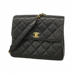 Chanel Shoulder Bag Matelasse Caviar Skin Black Women's