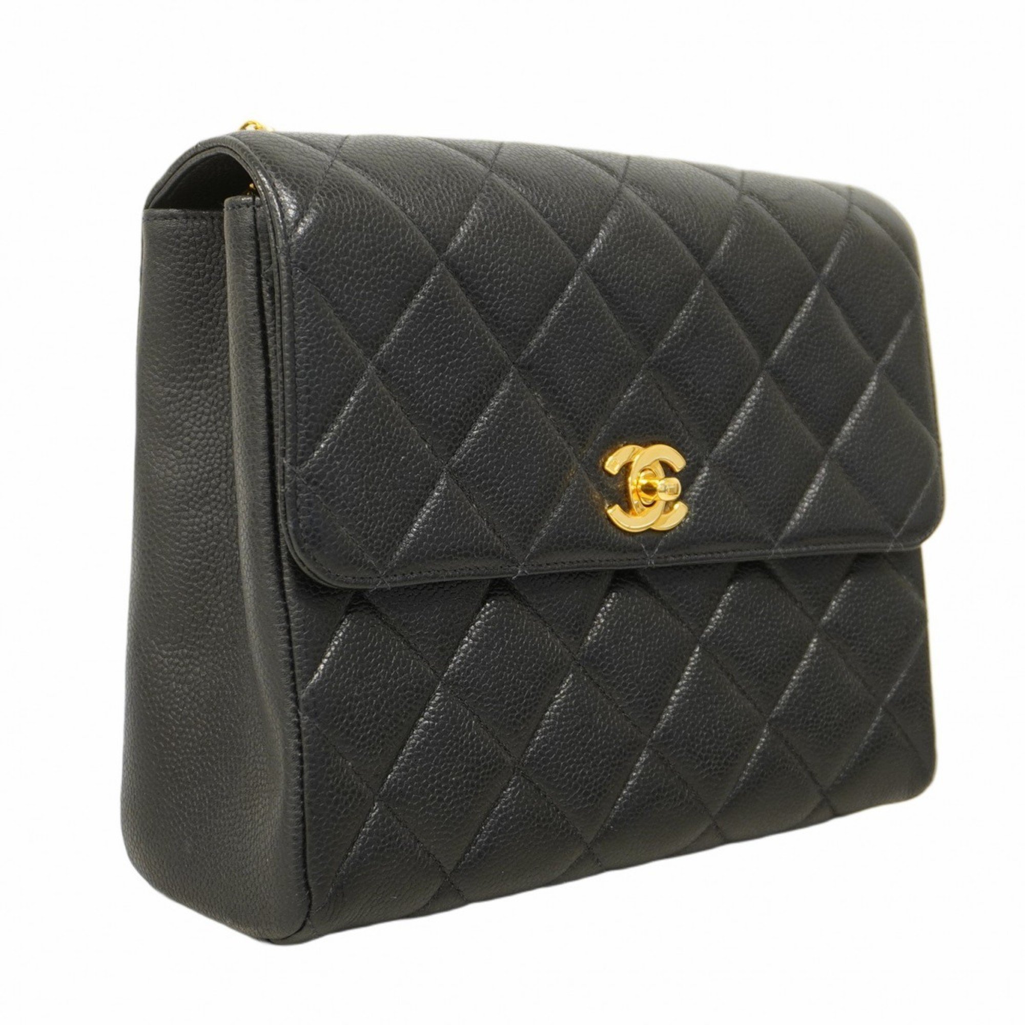 Chanel Shoulder Bag Matelasse Caviar Skin Black Women's