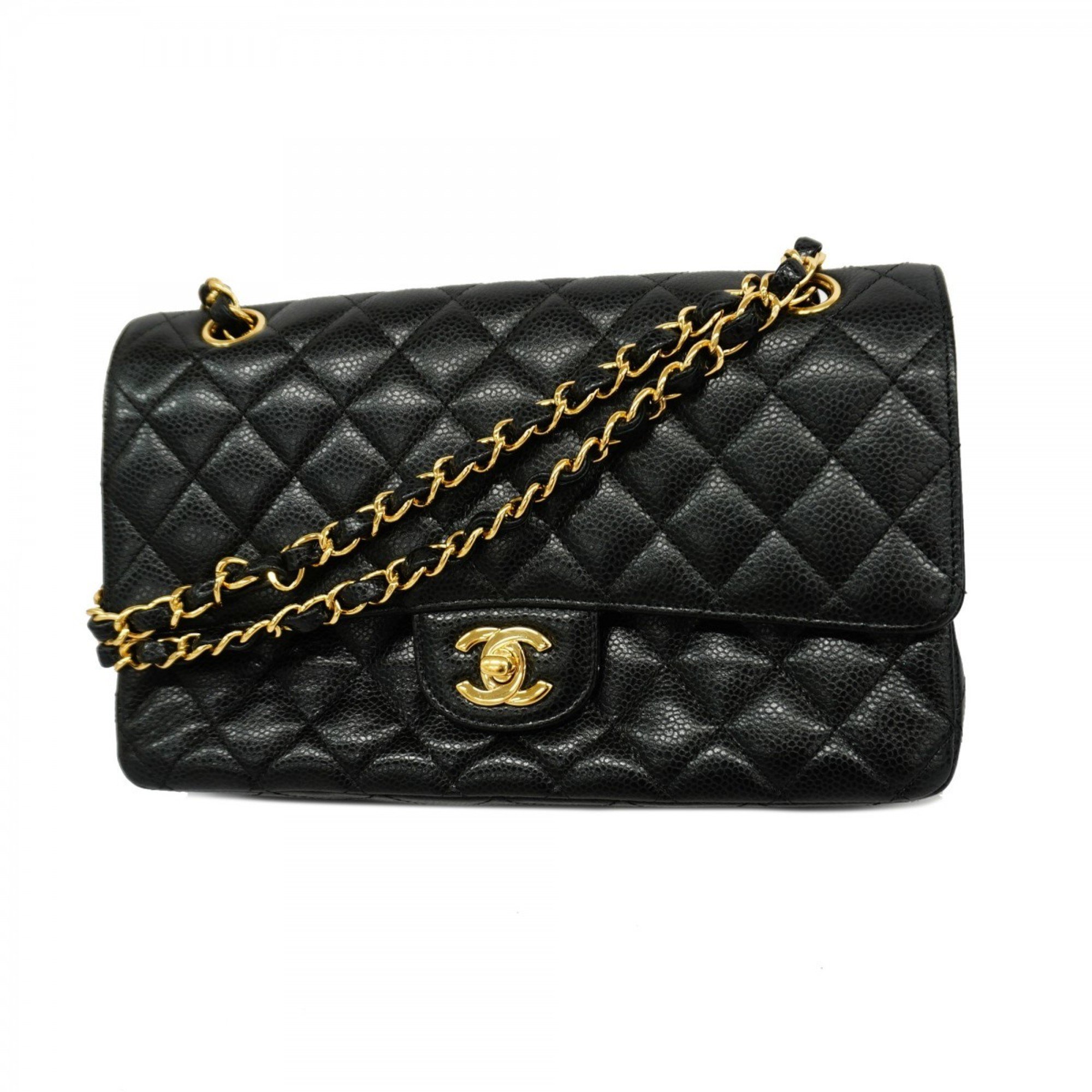 Chanel Shoulder Bag Matelasse Caviar Skin Black Women's