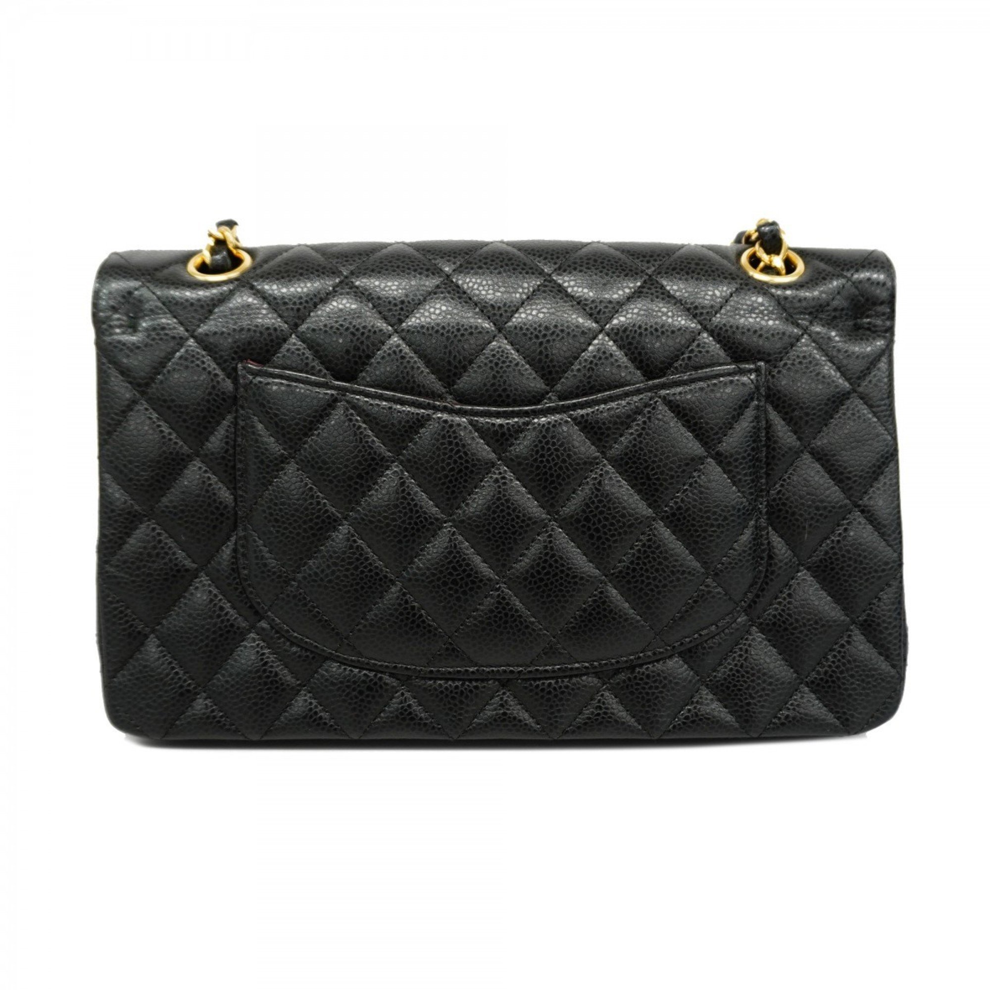 Chanel Shoulder Bag Matelasse Caviar Skin Black Women's