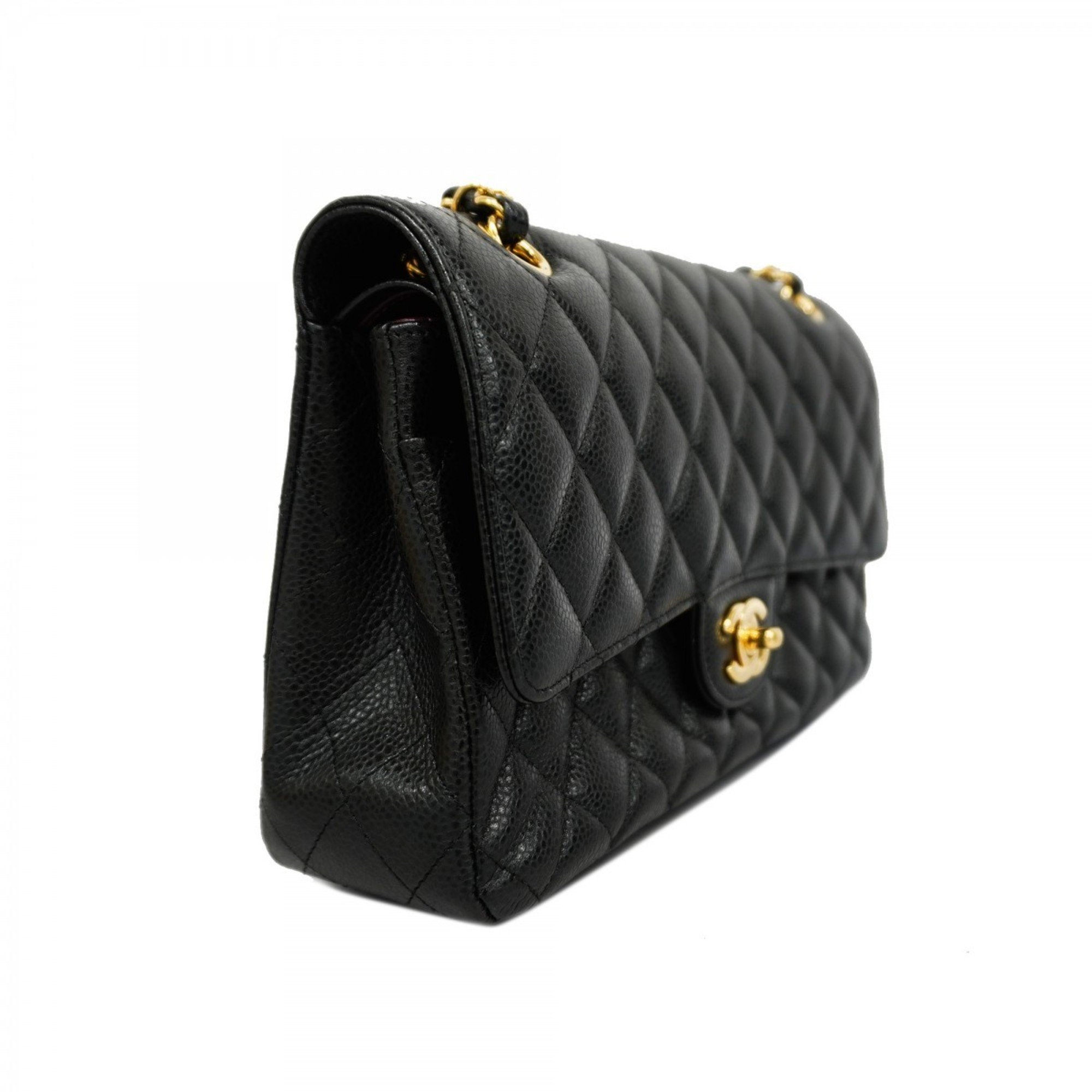 Chanel Shoulder Bag Matelasse Caviar Skin Black Women's