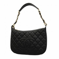 Chanel Shoulder Bag Matelasse Caviar Skin Black Champagne Ladies