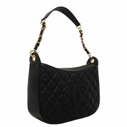 Chanel Shoulder Bag Matelasse Caviar Skin Black Champagne Ladies