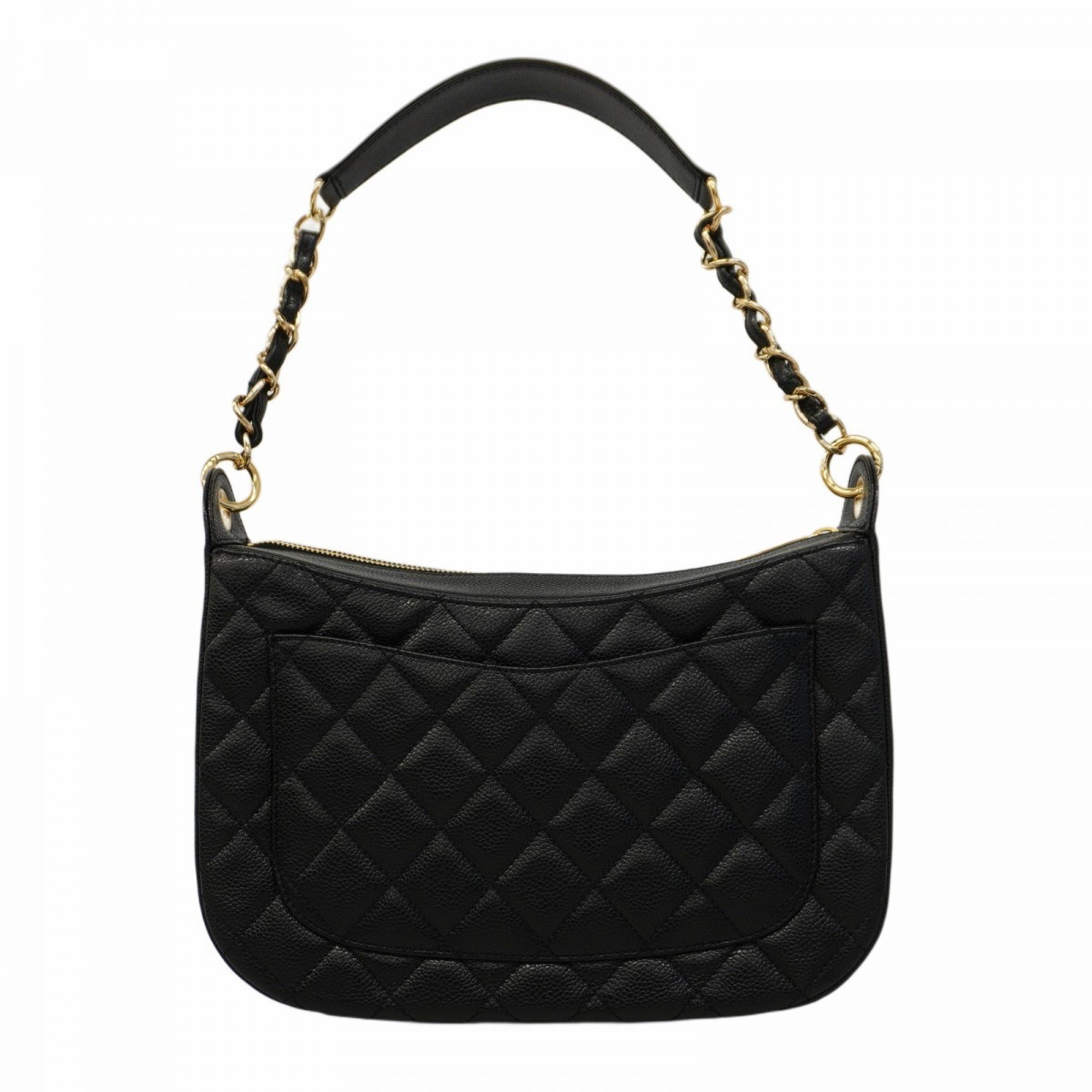 Chanel Shoulder Bag Matelasse Caviar Skin Black Champagne Ladies