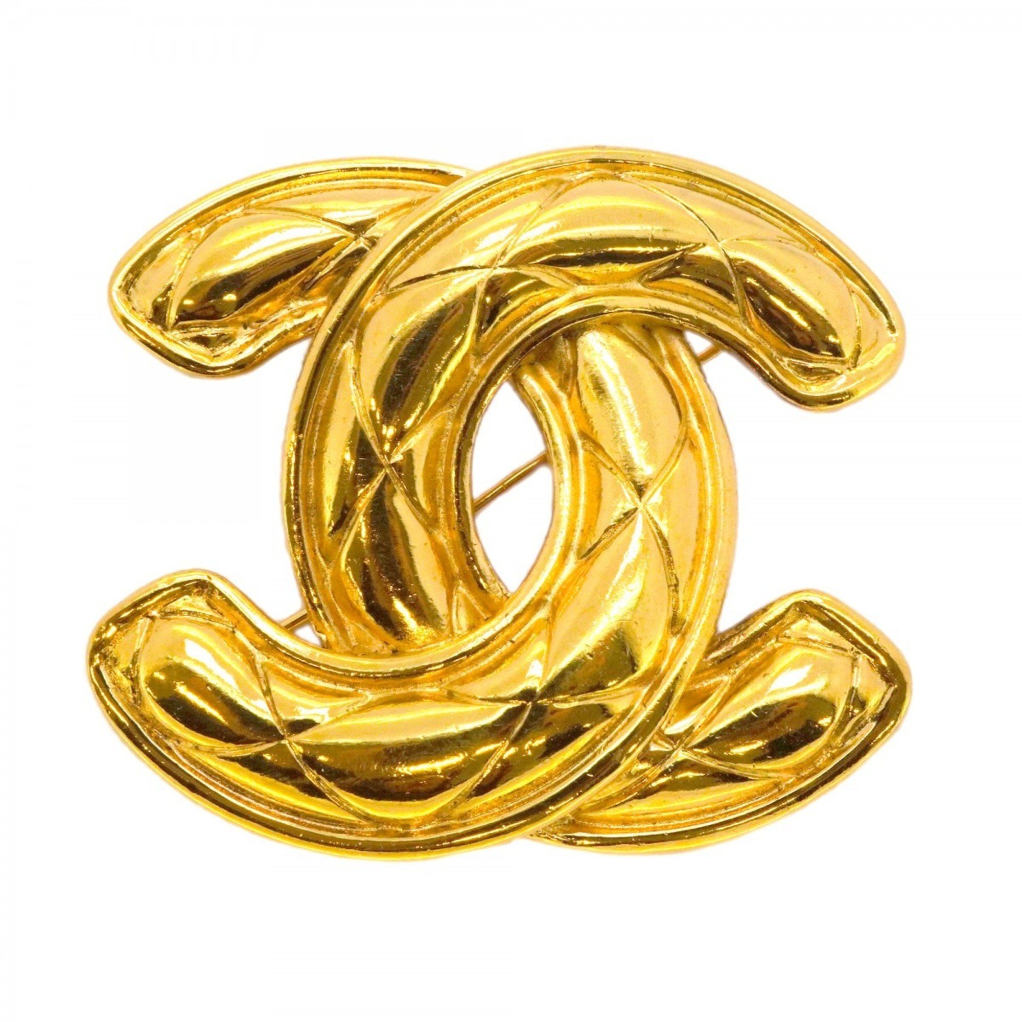 Chanel Brooch Coco Mark Matelasse GP Plated Gold Ladies