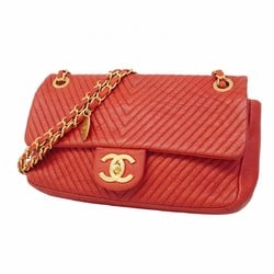 Chanel Shoulder Bag V Stitch Leather Red Women's