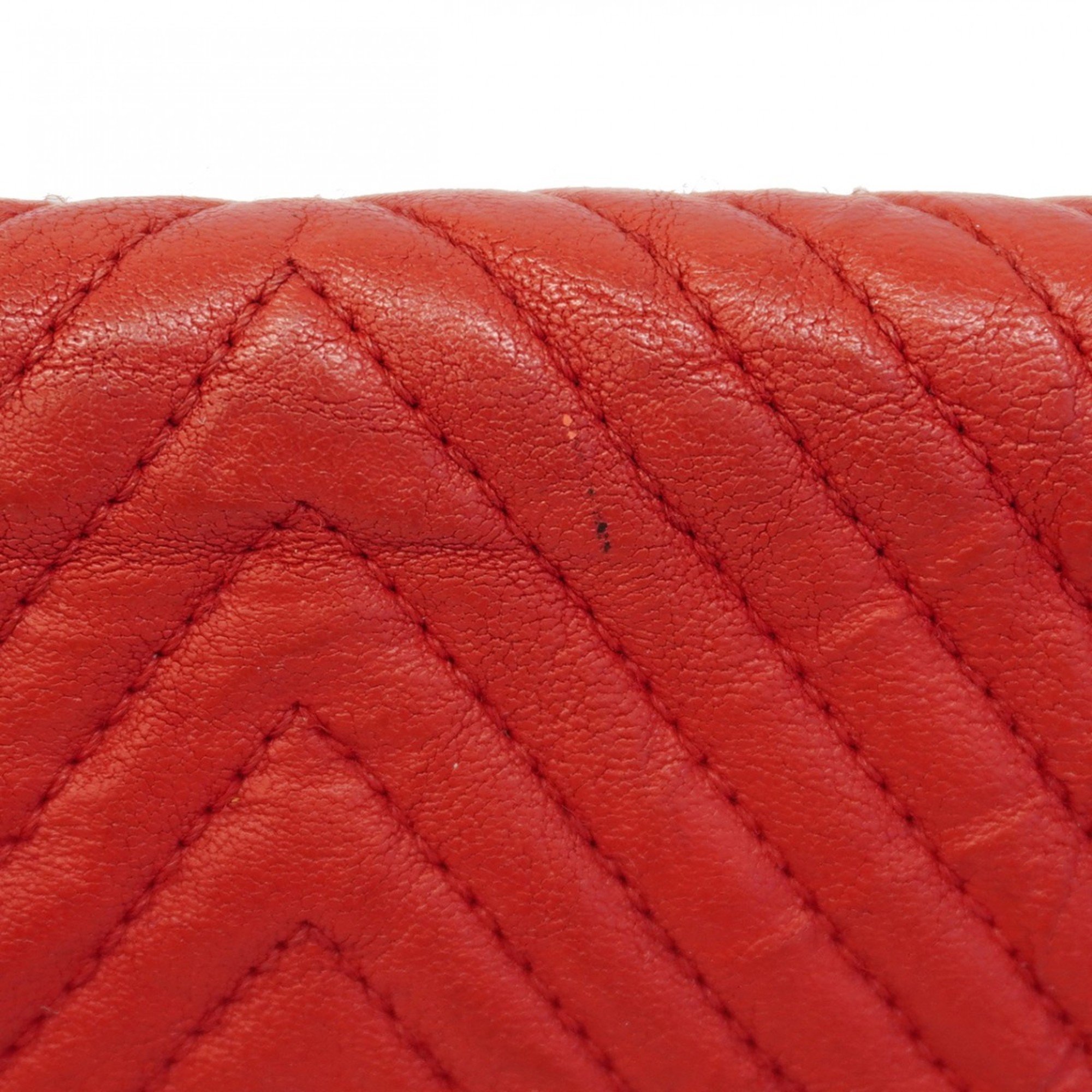 Chanel Shoulder Bag V Stitch Leather Red Women's